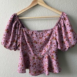 Floral Puff Sleeve‎ Top Cottagecore - Pink